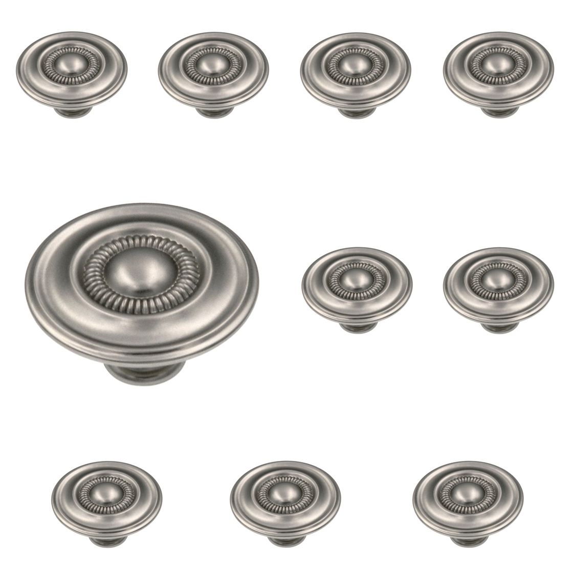 10 Pack Hickory Hardware Guild 1 5/8" Flat Nickel Round Disc Cabinet Knob P3150-FN