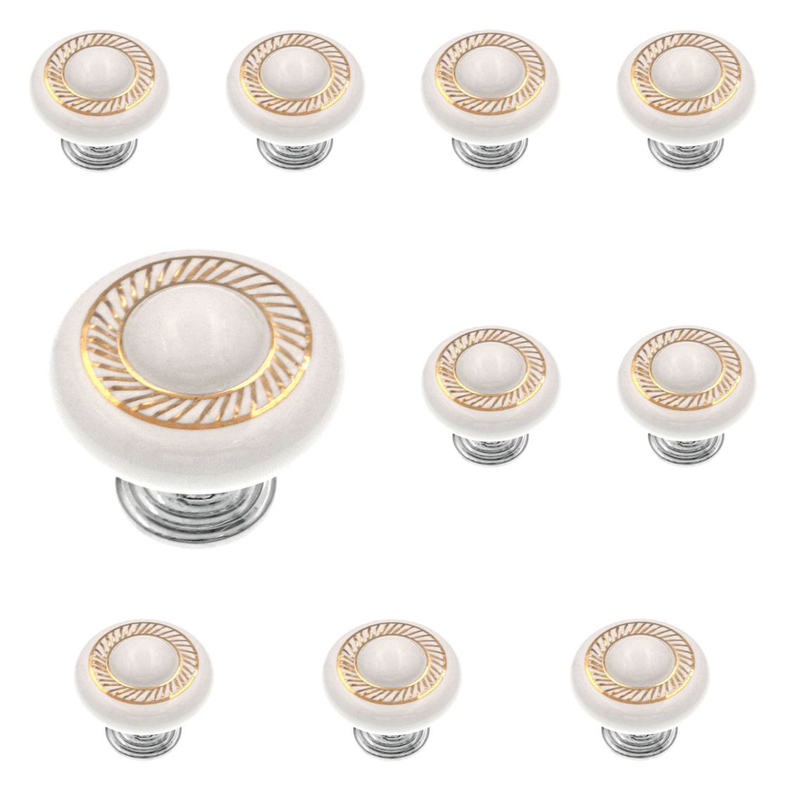 10 Pack Hickory Hardware Eclectic Accents 1 3/8" Polished Chrome and White Cabinet Knob P3644-CHW