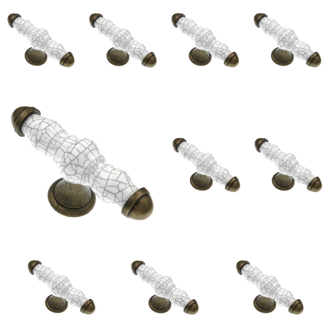 10 Pack Hickory Hardware Callis Country 3 1/2" Wrought Brass and White T-Bar Cabinet Knob P3660-WRBWGC