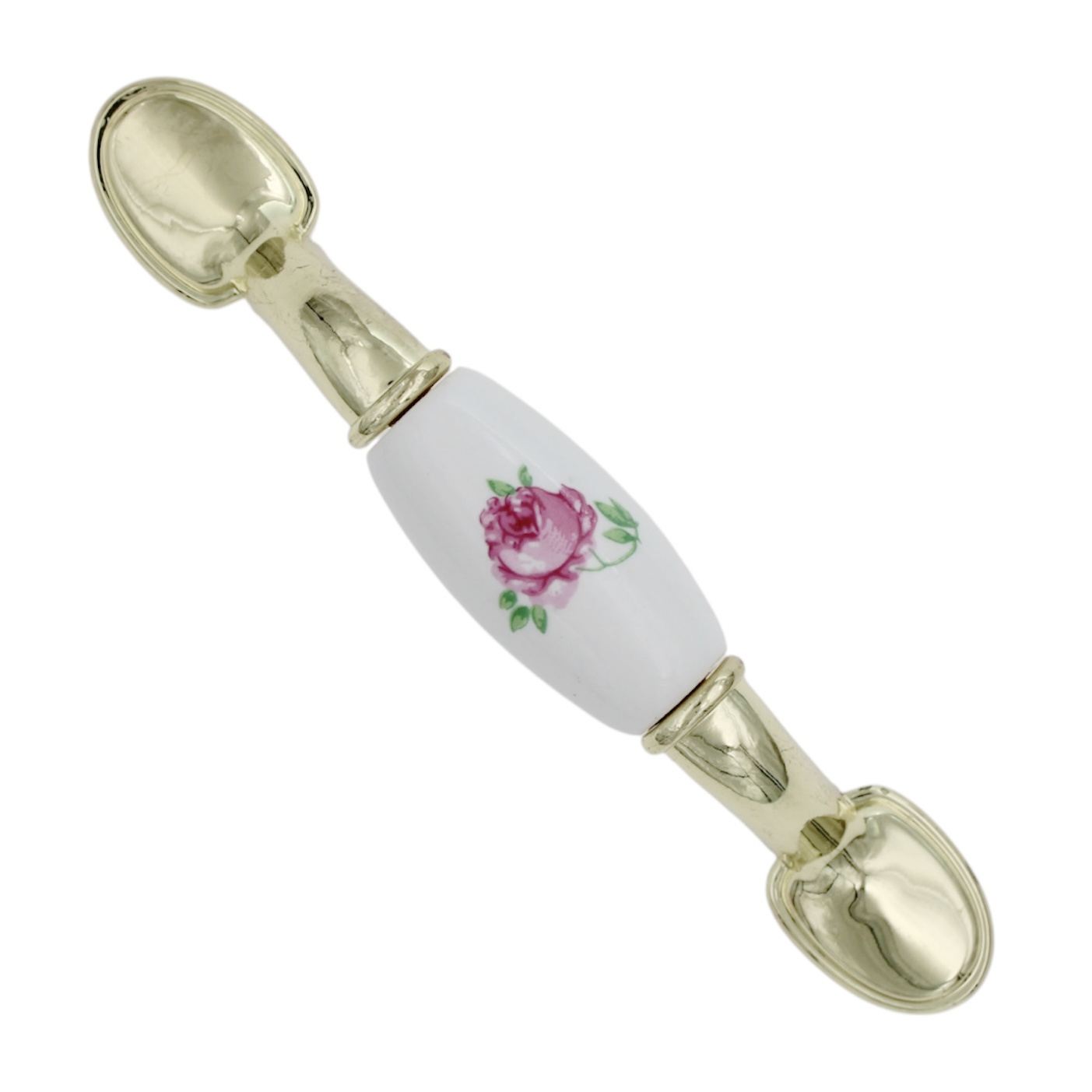 Liberty Brainerd 3" Ctr Polished Brass Cabinet Pull White Center Pink Rose 69424