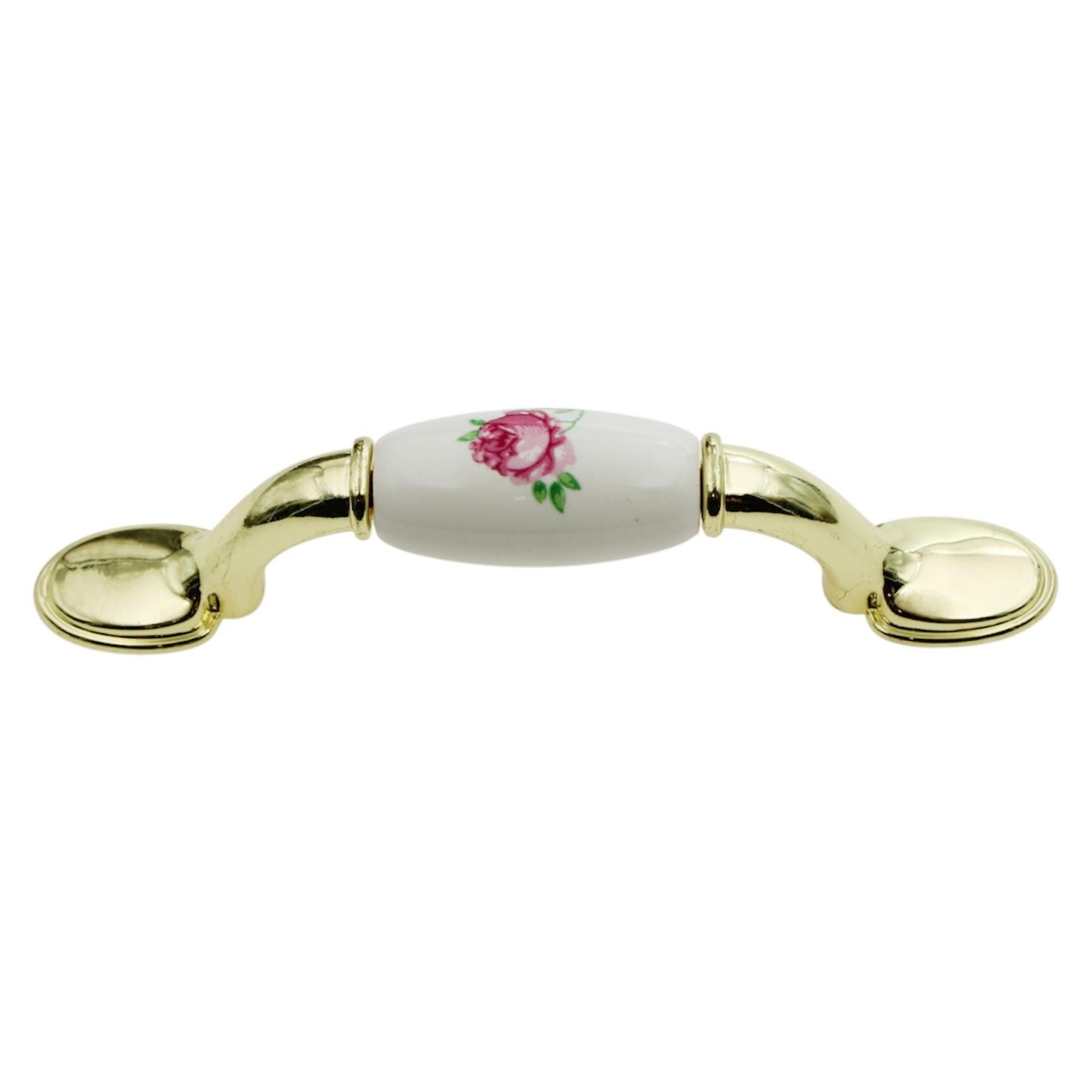 Liberty Brainerd 3" Ctr Polished Brass Cabinet Pull White Center Pink Rose 69424