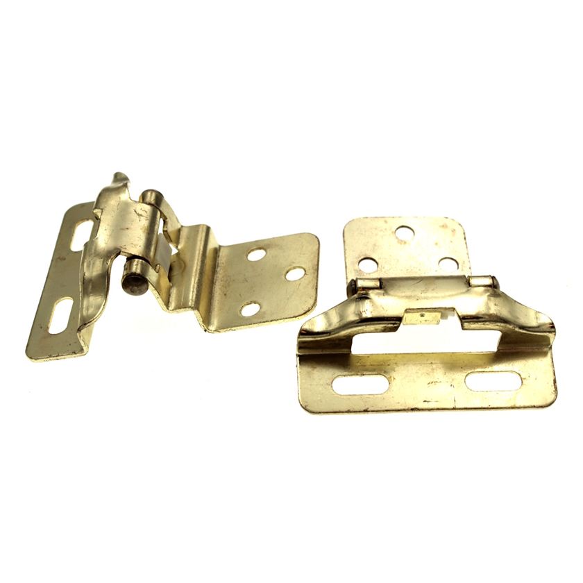 Pair Hickory Polished Brass Partial Wrap 3/8" Inset 1/4" Overlay Hinge P61030F-3