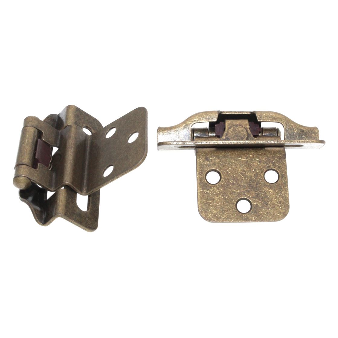 Pair of Hickory Antique Brass Partial Wrap 3/8" Inset, 1/4" Overlay Hinges P61030F-AB