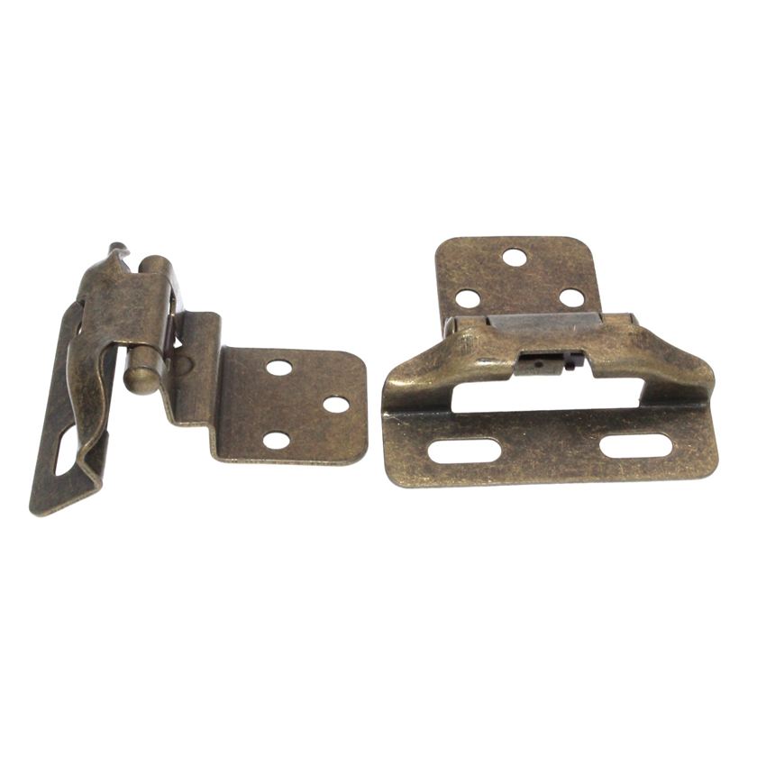 Pair of Hickory Antique Brass Partial Wrap 3/8" Inset, 1/4" Overlay Hinges P61030F-AB