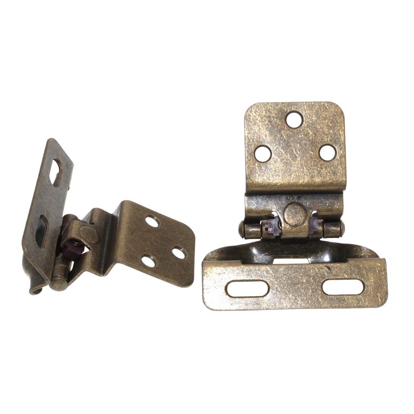 Pair of Hickory Antique Brass Partial Wrap 3/8" Inset, 1/4" Overlay Hinges P61030F-AB