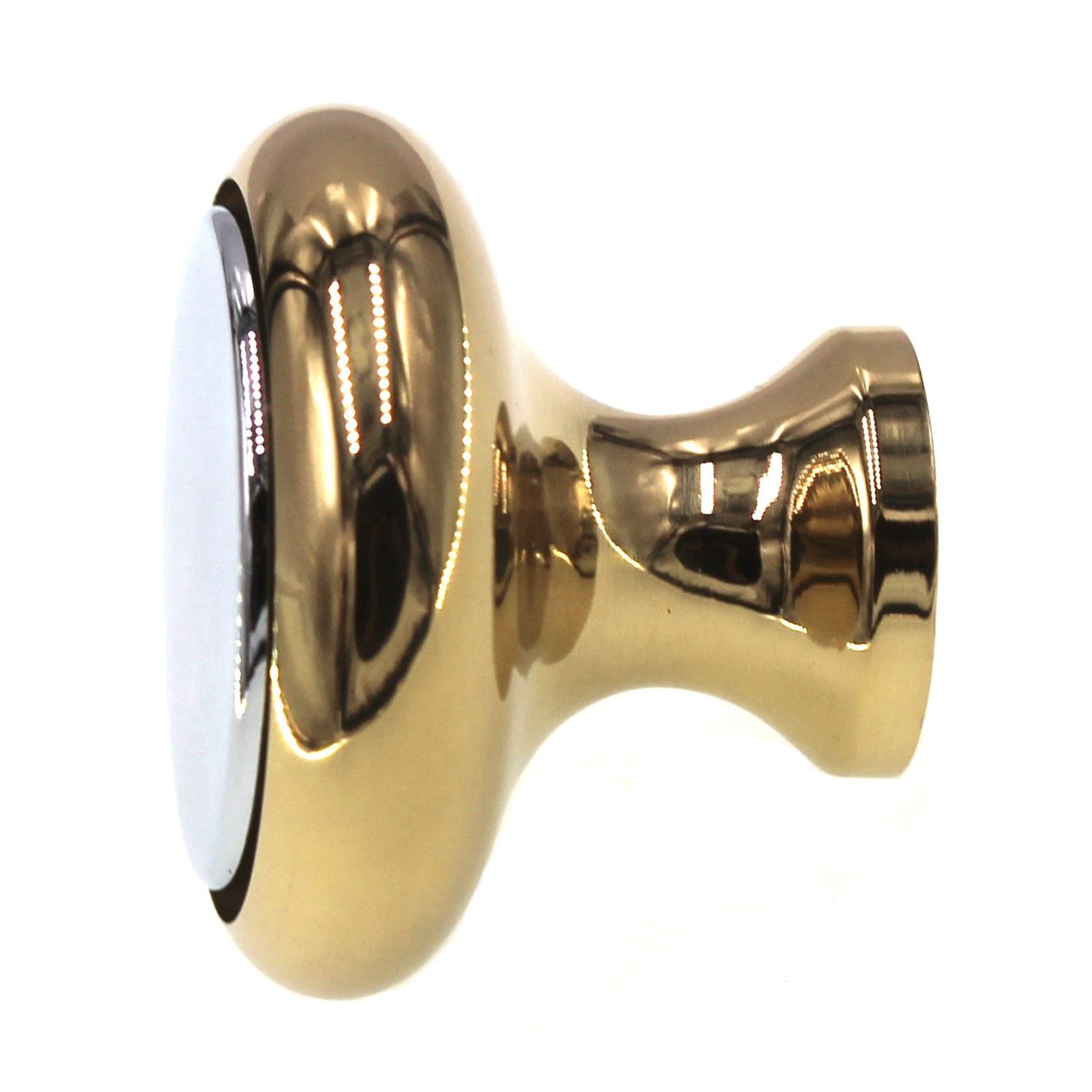 Keeler Milan Polished Brass & Polished Chrome Round Flat Top 1 1/4" Solid Brass Cabinet Knob P9805