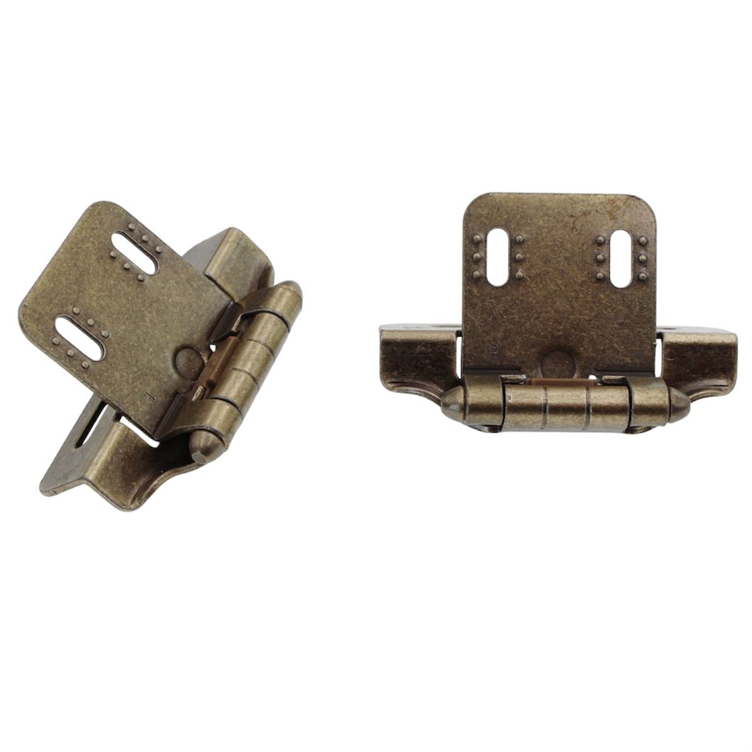 Pair Bommer Antique Brass 1/4" Overlay Adjustable Partial Wrap Hinges SCH102-AB