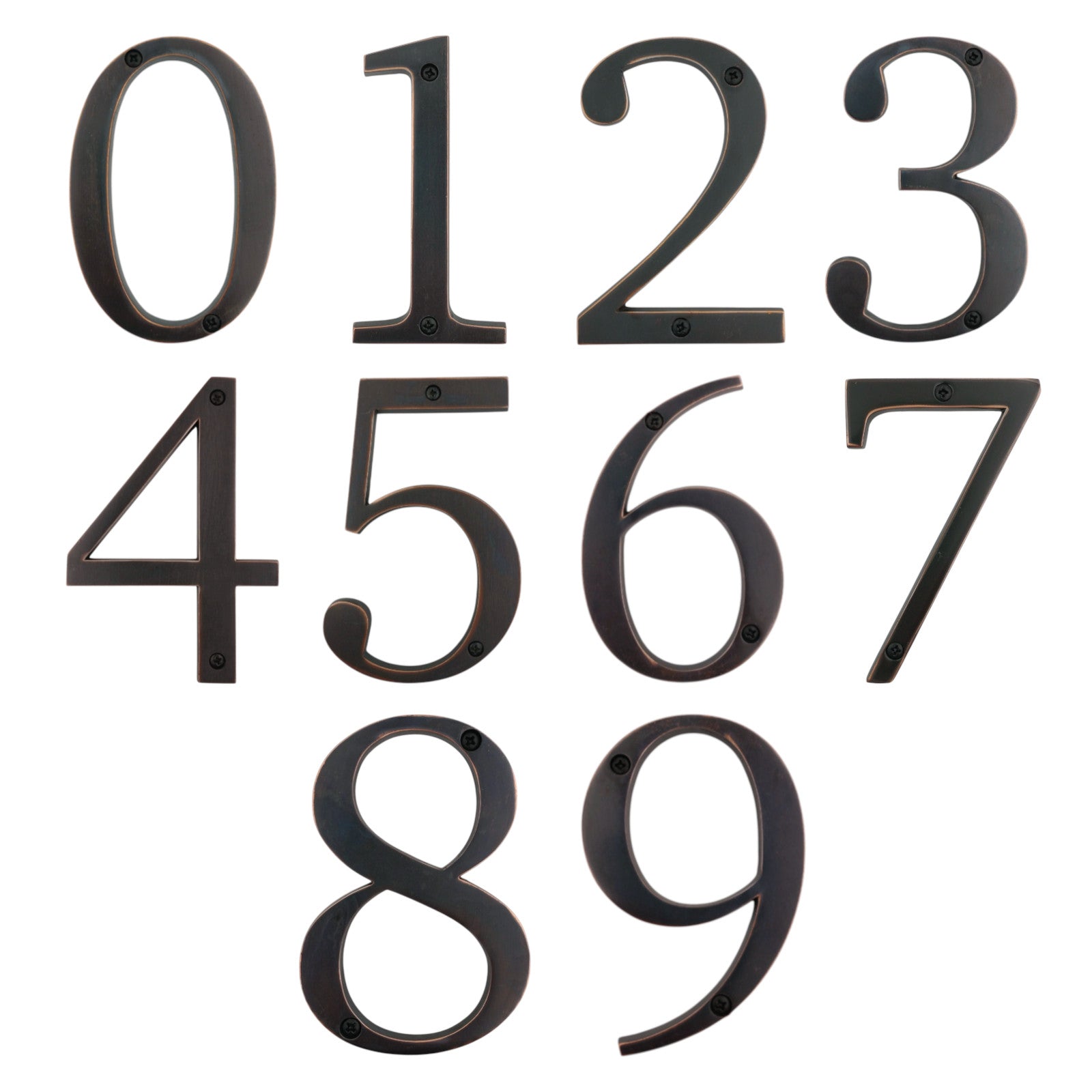 Aged Bronze Metal 4 inch Flush House Address Numbers, Bold Readable Font
