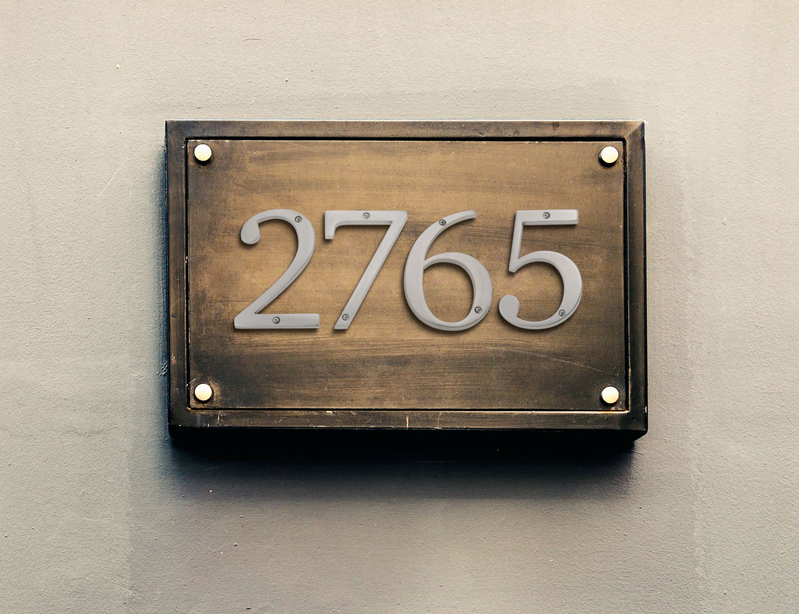Satin Nickel Metal 4 inch Flush House Address Numbers, Bold Readable Font