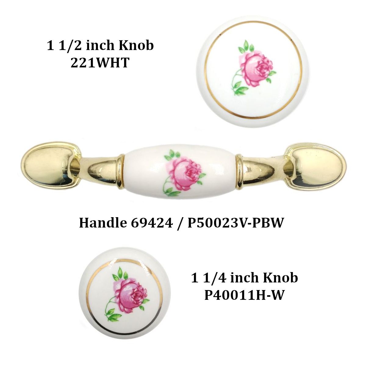 Liberty Brainerd 3" Ctr Polished Brass Cabinet Pull White Center Pink Rose 69424