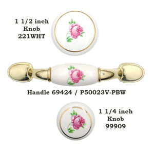 Liberty Brainerd 3" Ctr Polished Brass Cabinet Pull White Center Pink Rose 69424