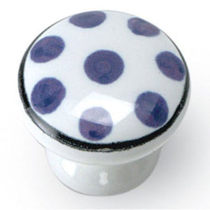 Laurey Montauk 01673 - Pomo redondo para gabinete de porcelana, color blanco y azul, con puntos azules, 1 3/8"