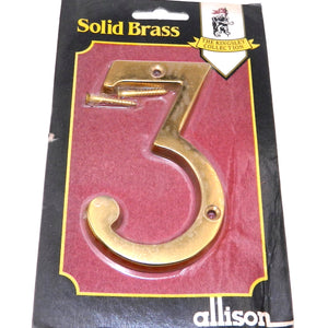 Amerock 4 Inch Solid Brass House Address Number 3, Flush Mount Model 473