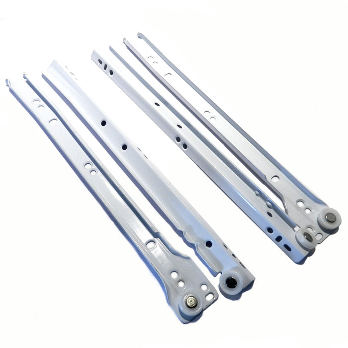 10242 White 12" Bottom Mount Steel Drawer Glides Laurey Hardware, Set of 2