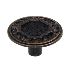 Antique Brass 1 3/8" Ornamental Round Cabinet Knob 1063-AB