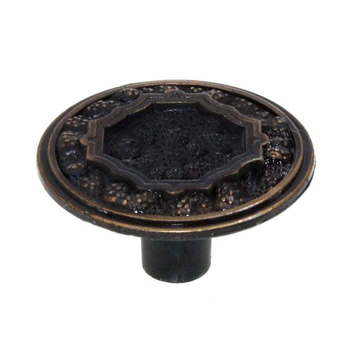 Antique Brass 1 3/8" Ornamental Round Cabinet Knob 1063-AB