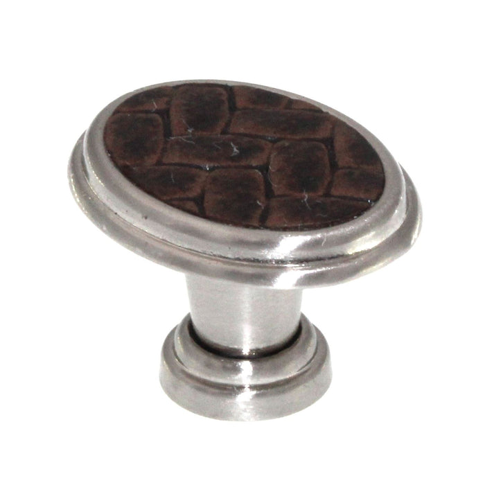 Laurey Churchill 12190 - Pomo ovalado para gabinete (1 5/8 pulgadas, níquel satinado, color marrón cuero)