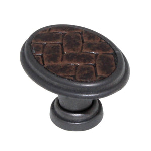 Laurey Churchill 1 5/8" Oval Knob Oil-Rubbed Bronze Umber Brown Leather 12191