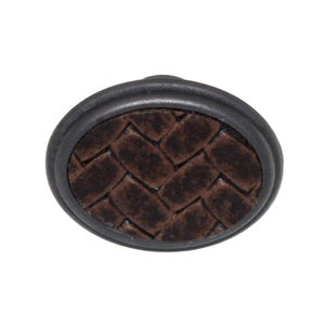 Laurey Churchill 1 5/8" Oval Knob Oil-Rubbed Bronze Umber Brown Leather 12191