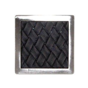 Laurey Churchill 1 5/8" Square Knob Satin Nickel Buff Black Leather 12293