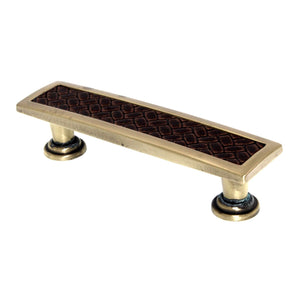 Laurey Churchill 3 3/4" (96mm) Ctr Cabinet Pull Satin Brass Brown Leather 12494