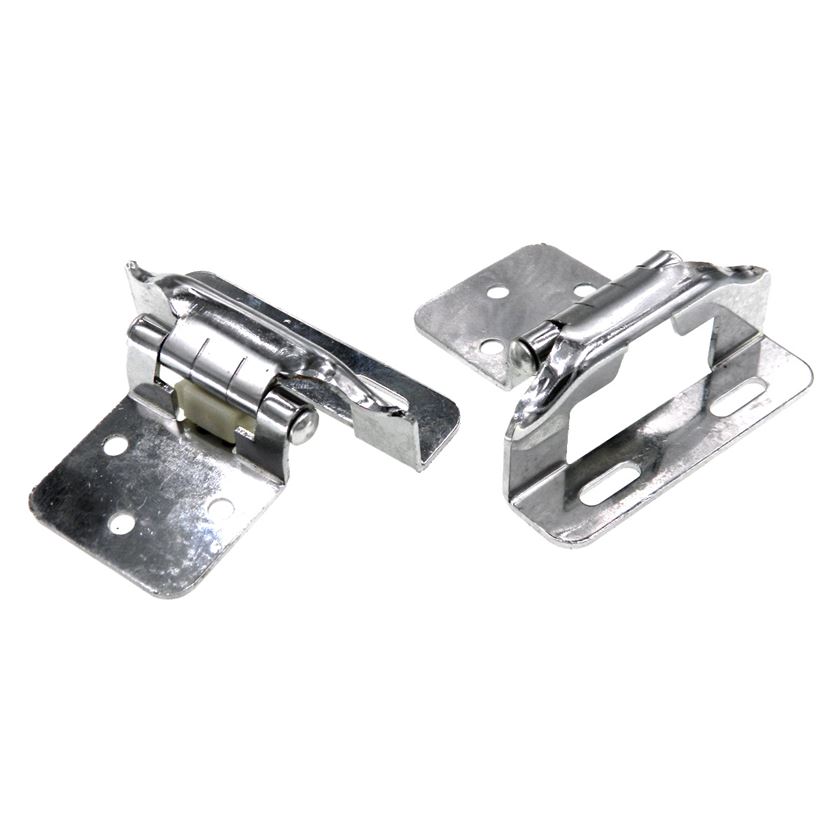 Pair Polished Chrome Partial Wrap Hinges 1/2" Overlay Self-Closing AP 1294-PCH