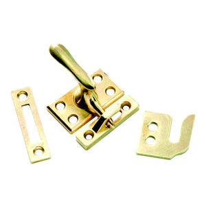 Bright Brass Casement Window Fastener with 3 Strikes for Rim,  Mortise and Surface Applications.