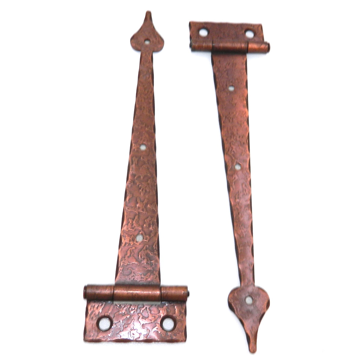 Pair Stanley 6 1/2" Hammered Heart Tip Antique Copper Flush Strap Hinges 1858-D3