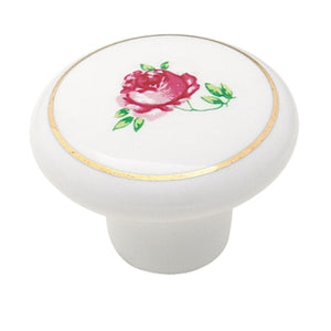 Amerock Allison 221WHT - Pomo redondo de porcelana para gabinete, color blanco, redondo, rosa roja, 1 1/2 pulgadas