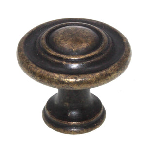 Century Baroque Antique Bronze 1 3/8" Ringed Button Cabinet Knob 23617-3B