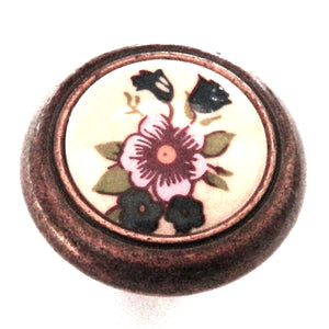 Amerock 244FAB Burnished Brass 1 1/4" Knob Pull Almond Center with Flowers