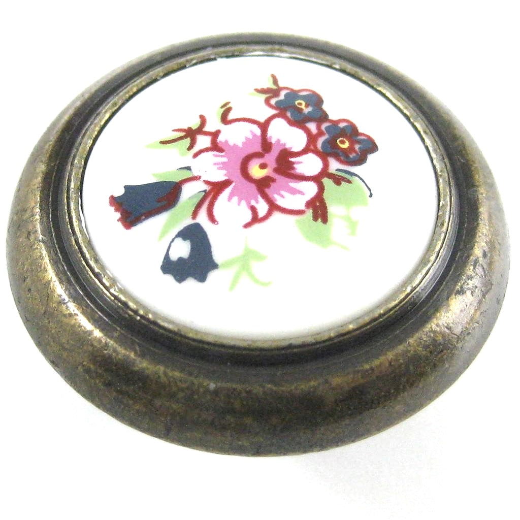 Amerock 244FWB Antique Brass 1" Knob White Center With Flowers