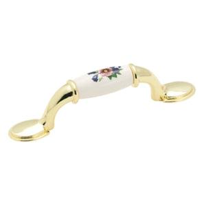 Amerock Allison 245FWP Polished Brass White 3"cc Arch Floral Cabinet Handle Pull