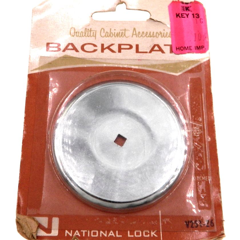 Vintage National Lock Polished Chrome 2 1/2" Cabinet Knob Backplate 251-26