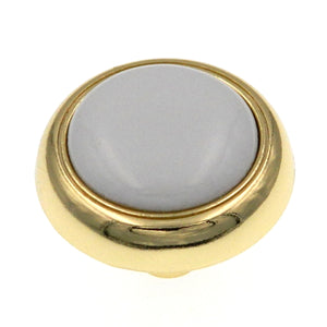 10 Pack Amerock Allison 1 1/4" Polished Brass and White Round Ceramic Center Cabinet Knob 262WPB