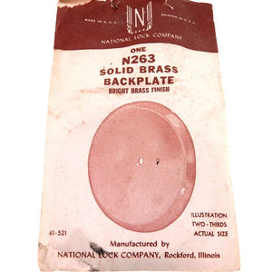 Vintage National Lock Company Polished Brass 3 3/8" Cabinet Knob Backplate 263-3
