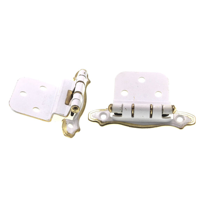 Pair Laurey 3/8" Inset Cabinet Hinges White Gold Self-Closing Bow Spring 28833