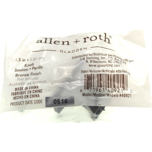 10 Pack Allen + Roth Gladden Oil-Rubbed Bronze Etched Rectangle 1 1/2" Knob 40921