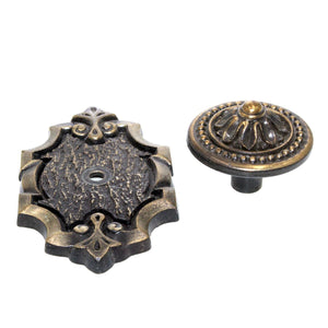 Ajax Mediterranean Antique Brass 1 1/2" Cabinet Knob with Backplate 4121-31-AB