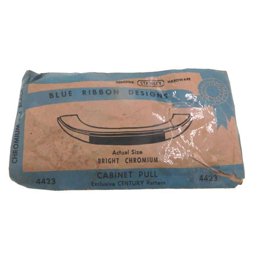Vintage Stanley Blue Ribbon Bright Chrome, Black 2 3/4" Ctr Cabinet Pull 4423-BK