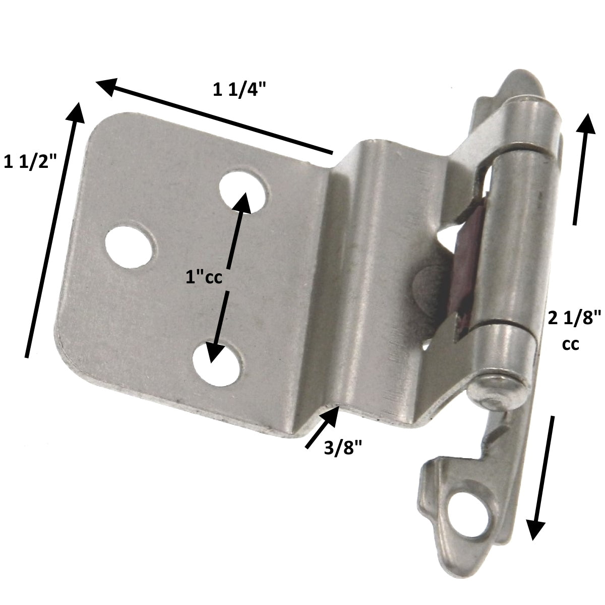 Hardware House HH48-9054 - Bisagras empotradas de níquel satinado con cierre automático de 3/8", 1 par