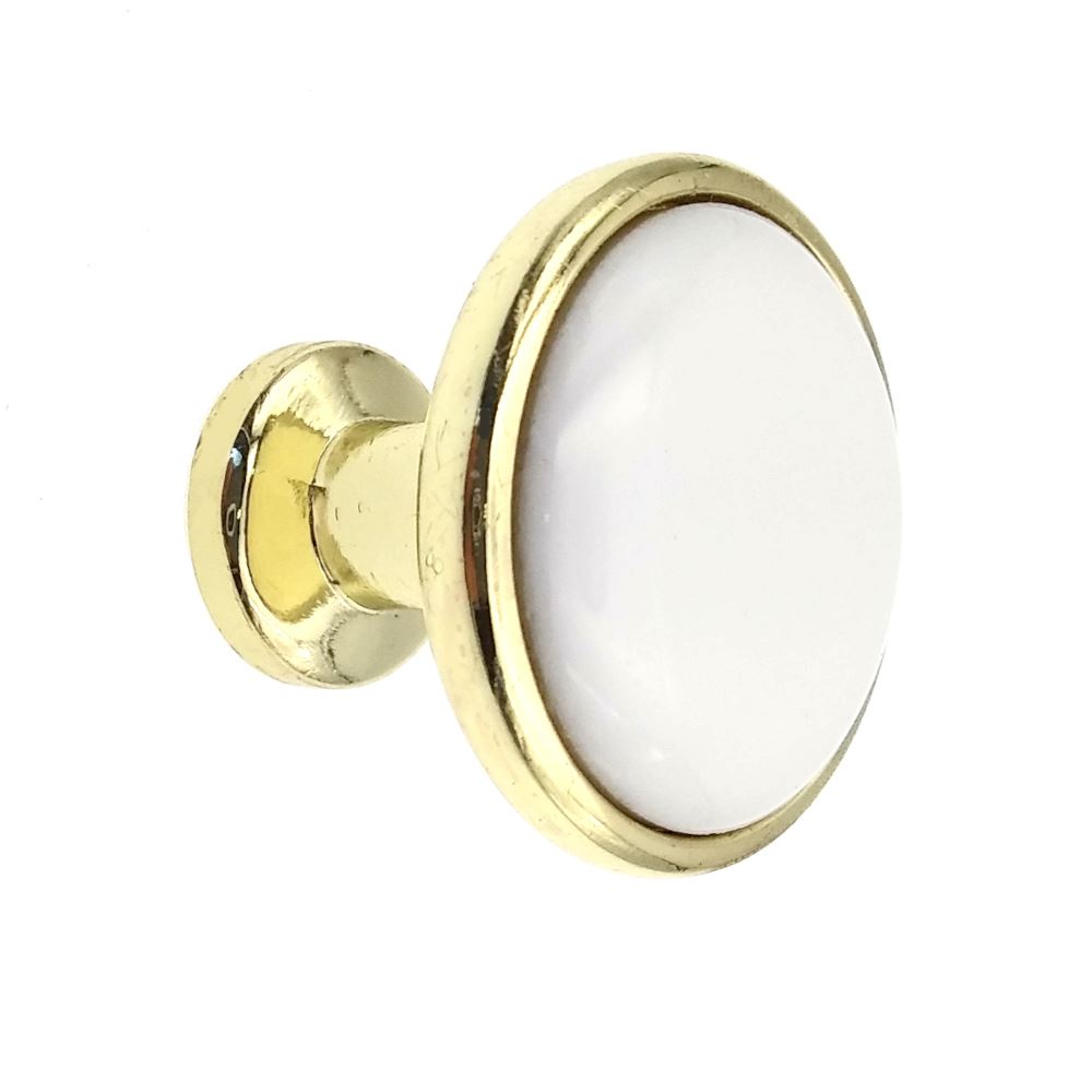 25 Pack Kraftmaid Polished Brass 1 1/4" Cabinet Knobs White Ceramic Center 7050846