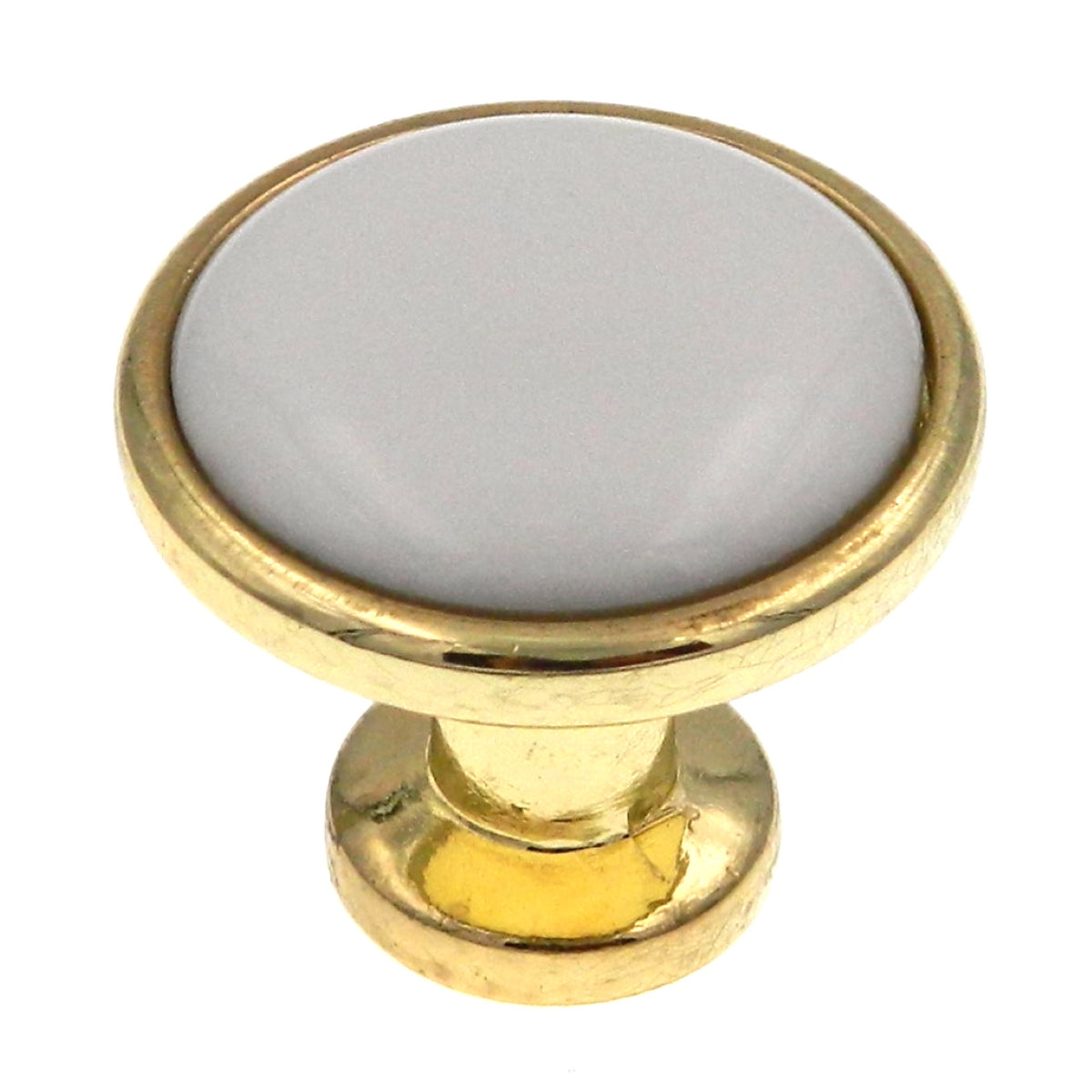 25 Pack Kraftmaid Polished Brass 1 1/4" Cabinet Knobs White Ceramic Center 7050846