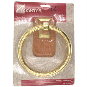 Amerock Accents 6" Oak and Brass Bath Towel Ring Wall Mounted 52227
