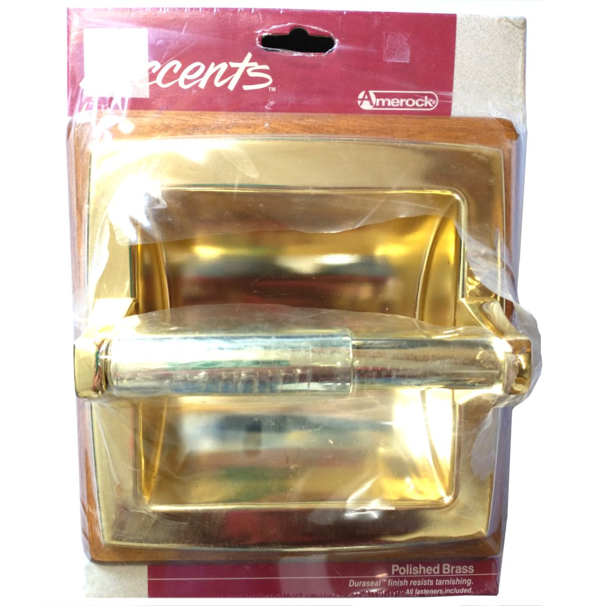 Amerock Accents Polished Brass and Oak Toliet Tissue Paper Holder Recessed 52232