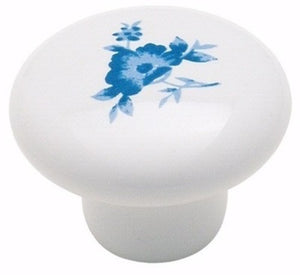 Amerock Allison 69120 Tirador de perilla para gabinete de cerámica blanca y flor azul de 1 1/4"