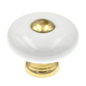 Amerock Allison Polished Brass and White Ceramic 1 1/4" Round Cabinet Knob 69228