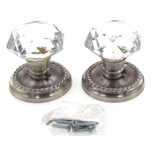 Emtek Crystal Diamond Non-Turning Dummy Door Knob Set Satin Nickel 805CKUS15