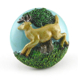 Laurey Laurey Whim Z Animals Blue & Green Round Buck Deer 1 3/8" Solid Resin Cabinet Knob 83047