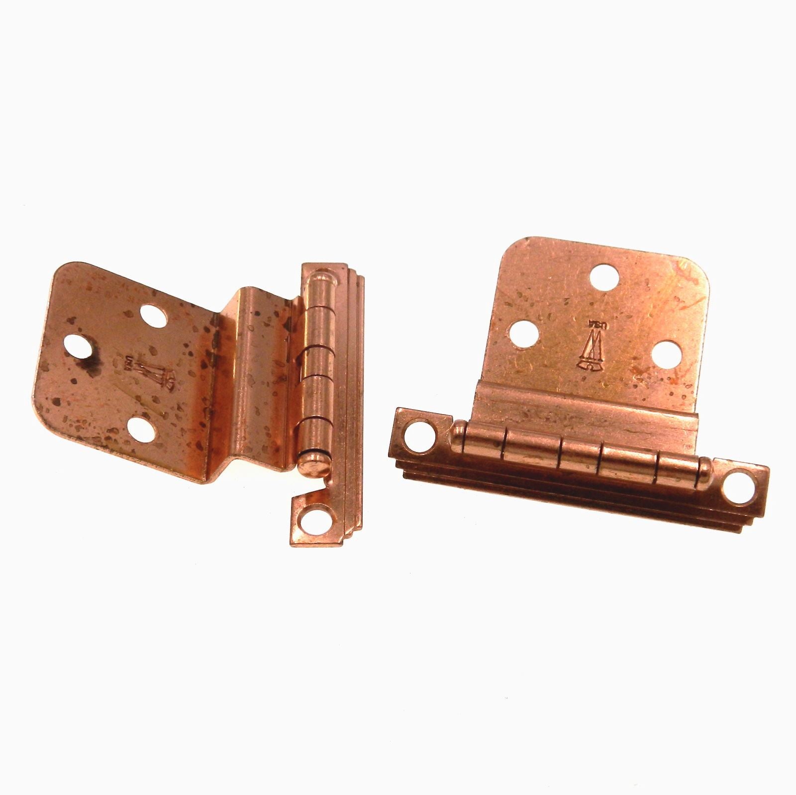 Pair Washington Mid-Century Polished Copper 3/8" Inset Cabinet Hinges 910-CU